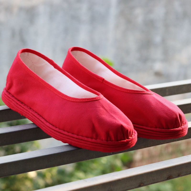 布鞋手工千层传统圆口全红本命年婚鞋透气养生布鞋