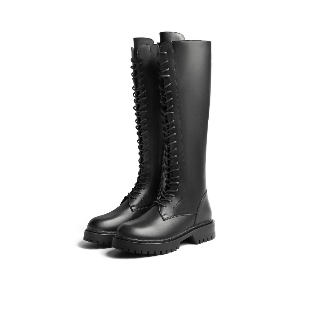 百丽粗跟骑士长筒靴女2020新款过膝皮靴加绒马丁靴