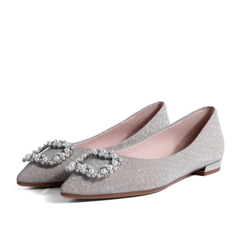 belle百丽2021春新商场同款珍珠亮片宴会尖头单鞋