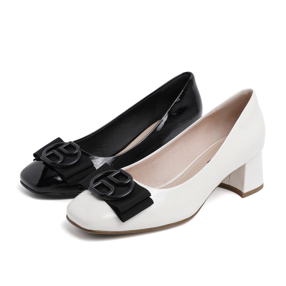 百丽粗跟单鞋2020春新商场同款皱漆牛皮革女皮鞋3tm01aq0