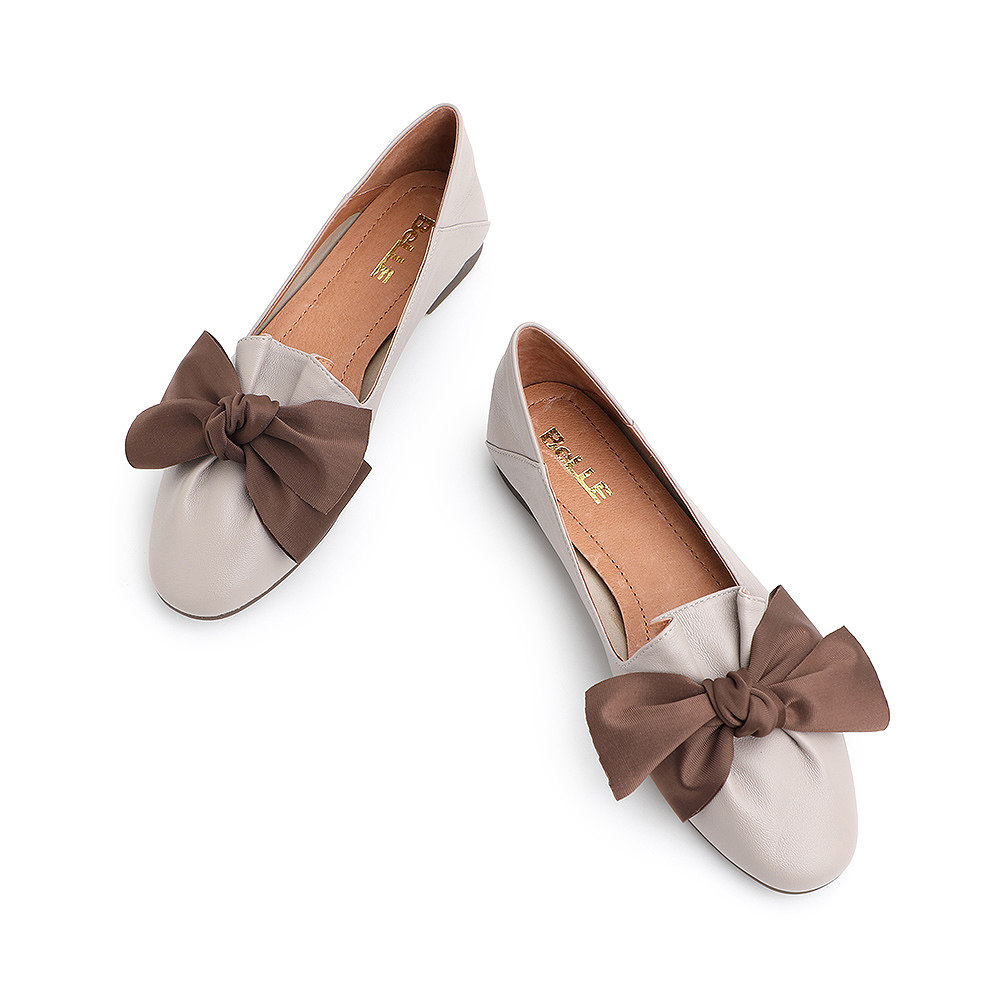 百丽女鞋春季商场同款蝴蝶结平底单鞋单鞋