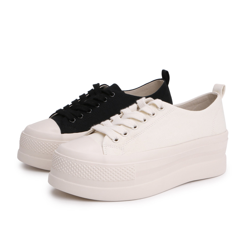 百丽小白鞋女帆布鞋2019春商场新款松糕鞋厚底休闲板鞋10881am9