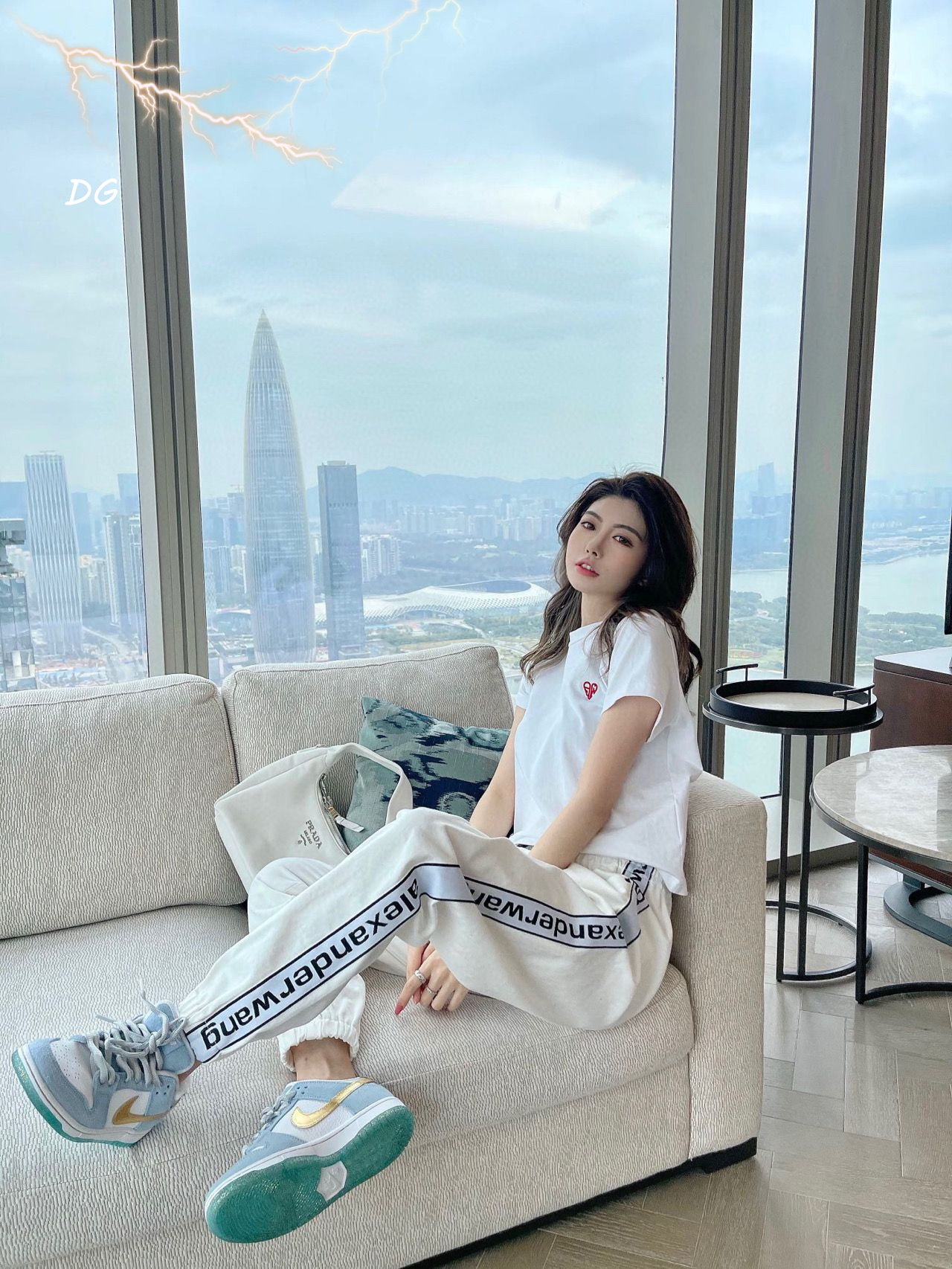 Alexander Wang/亚历山大王 20FW侧边烫钻卫裤运动休闲裤长裤男女