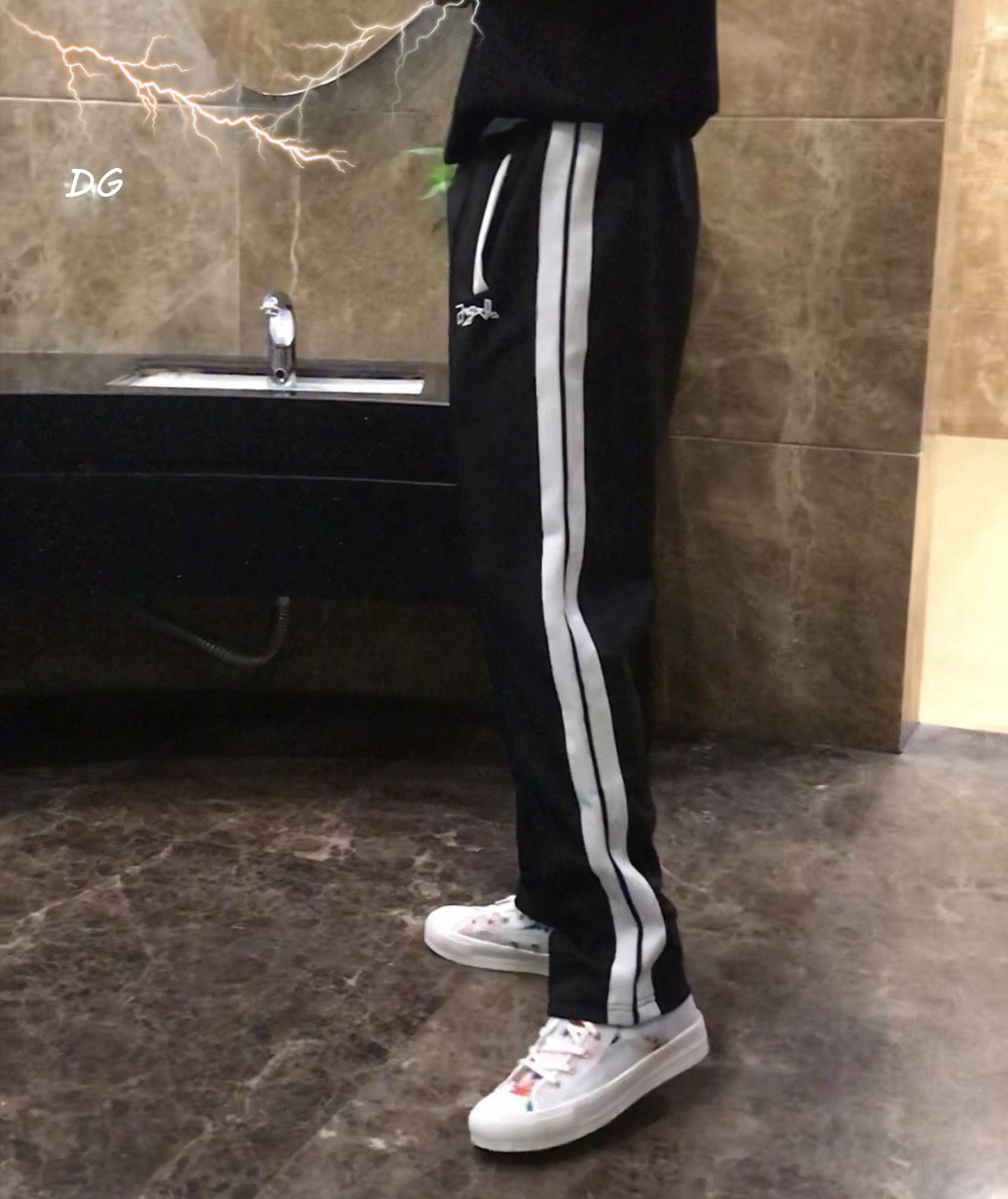 Palm Angels 棕榈天使 20SS 侧边黑白条纹长裤休闲运动裤男女同款