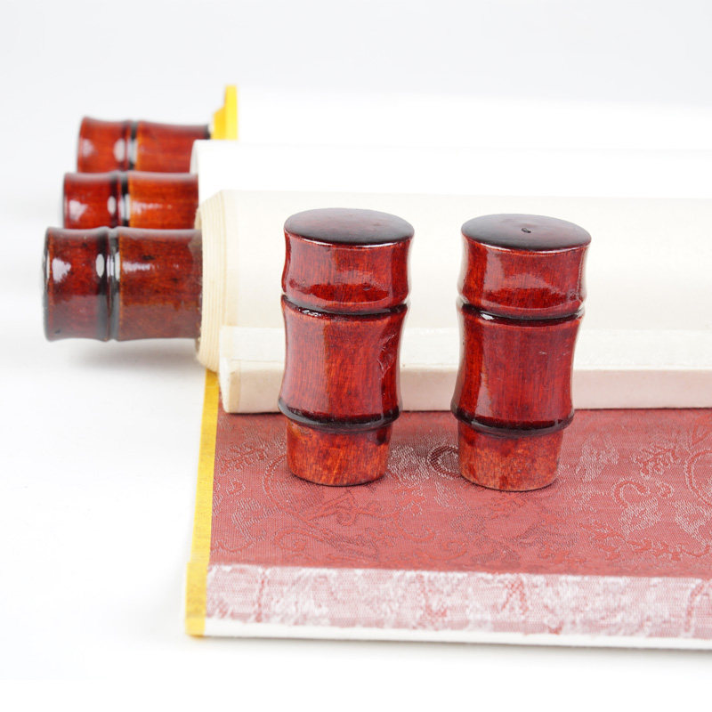 轴头书画装裱材料裱画地杆纸管酒红竹节挂轴摆件