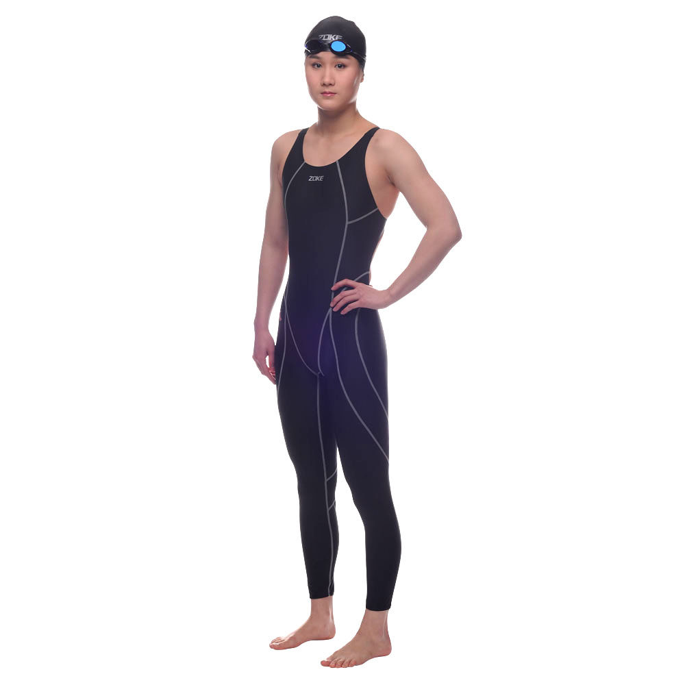 泳衣洲克2020新品专业女式连体九分冬泳女超连体泳衣