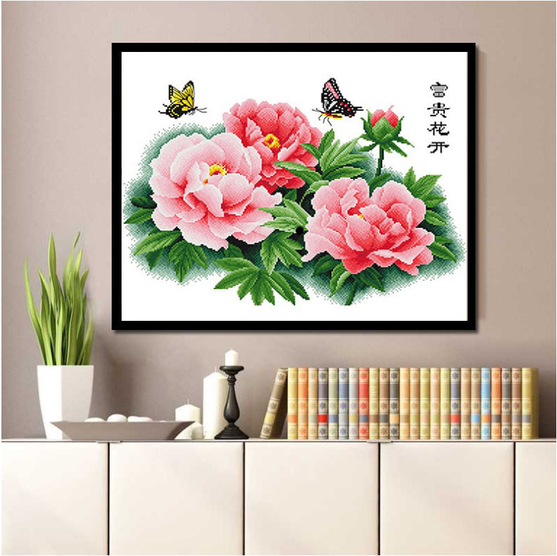 5d富贵花开钻石画满钻新款客厅中式贴钻十字绣牡丹图小幅粘点钻画