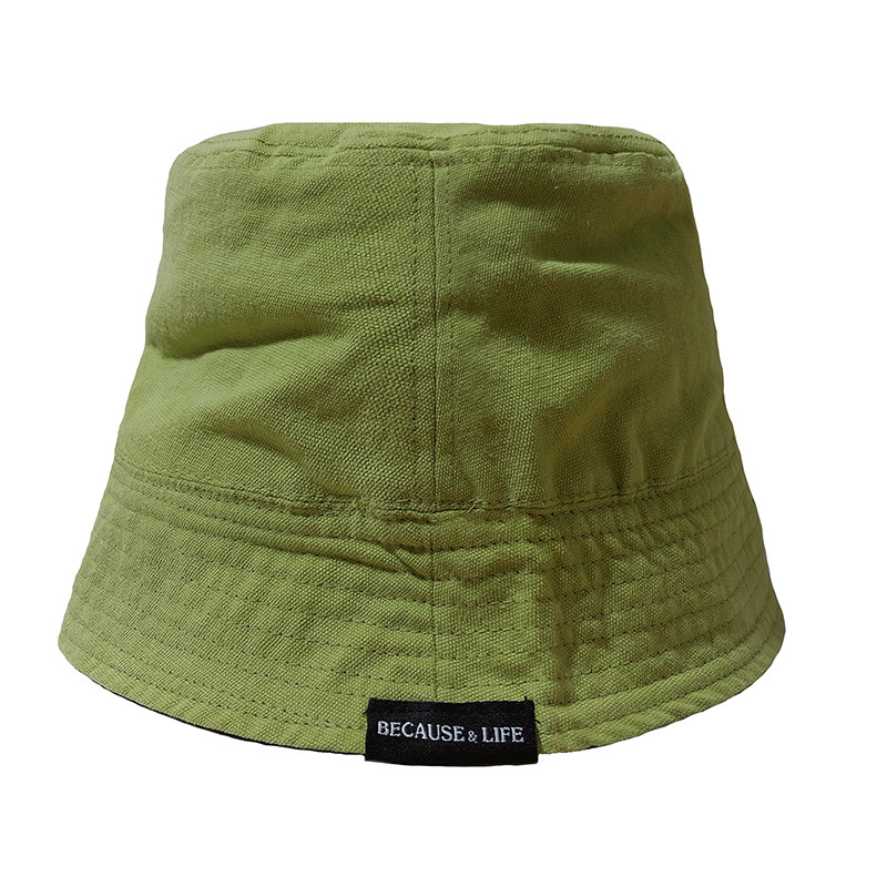 渔夫帽女韩版双面草绿色水桶帽子百搭日系夏天帽子