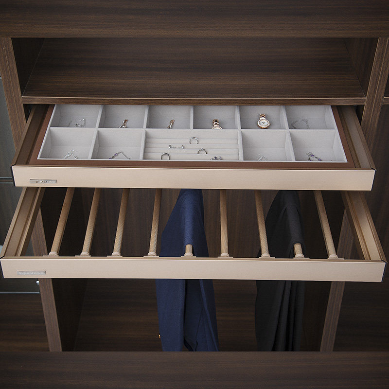 包邮缓冲阻尼多功能伸缩裤架裤抽推拉首饰盒格子柜内裤架