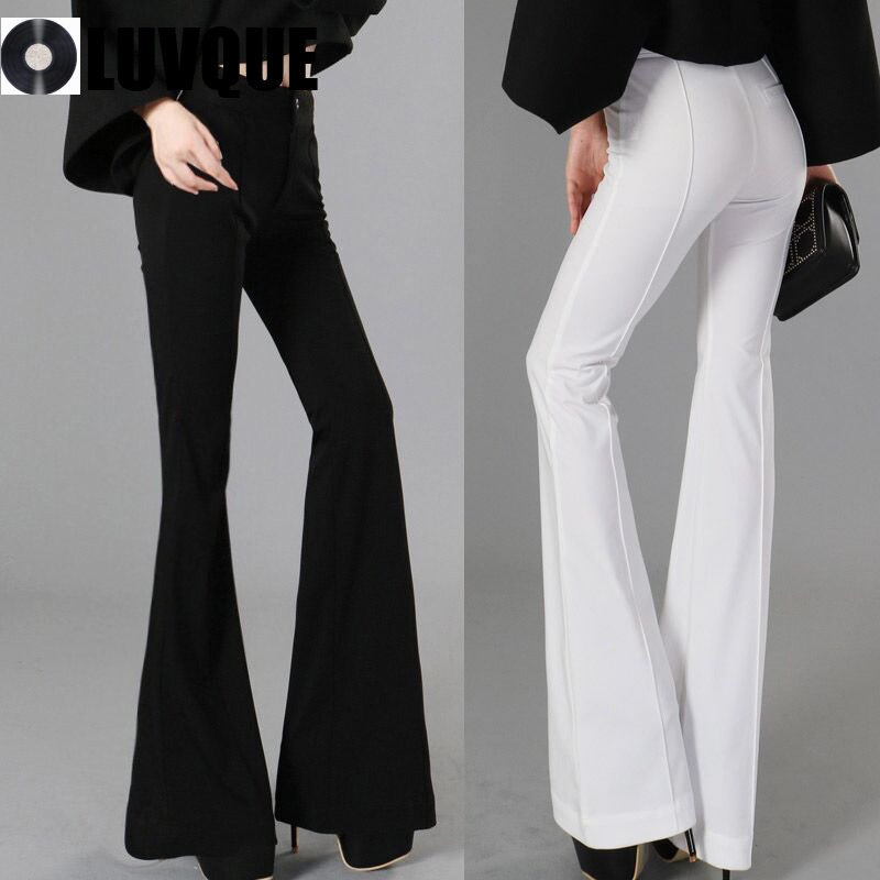2022秋冬新款修身显瘦白色裤鱼尾加绒高腰微喇西装喇叭裤女长裤