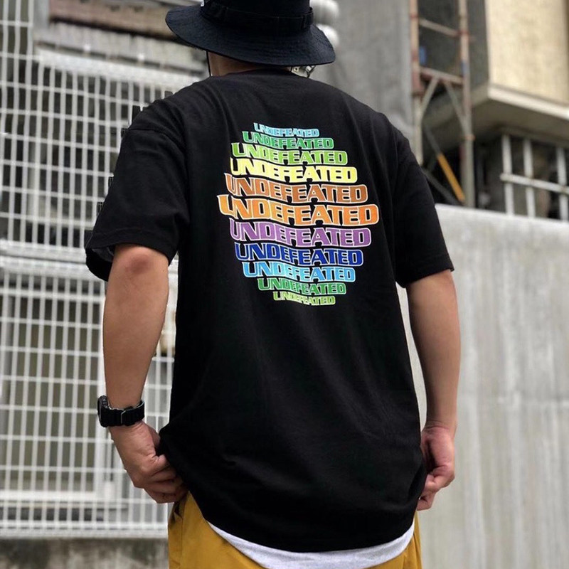 新品五道杠短袖五条不败彩色地球村undefeated男女情侣t恤
