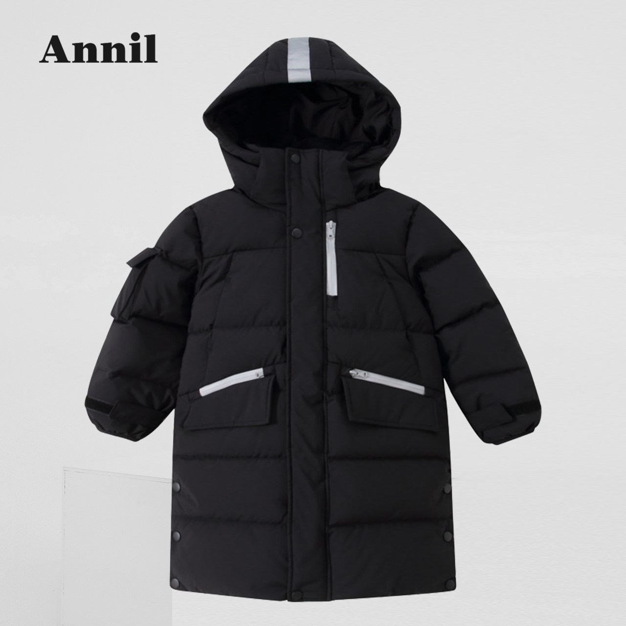 安奈儿男童童装带帽长款加厚羽绒服2021冬季新款羽绒服