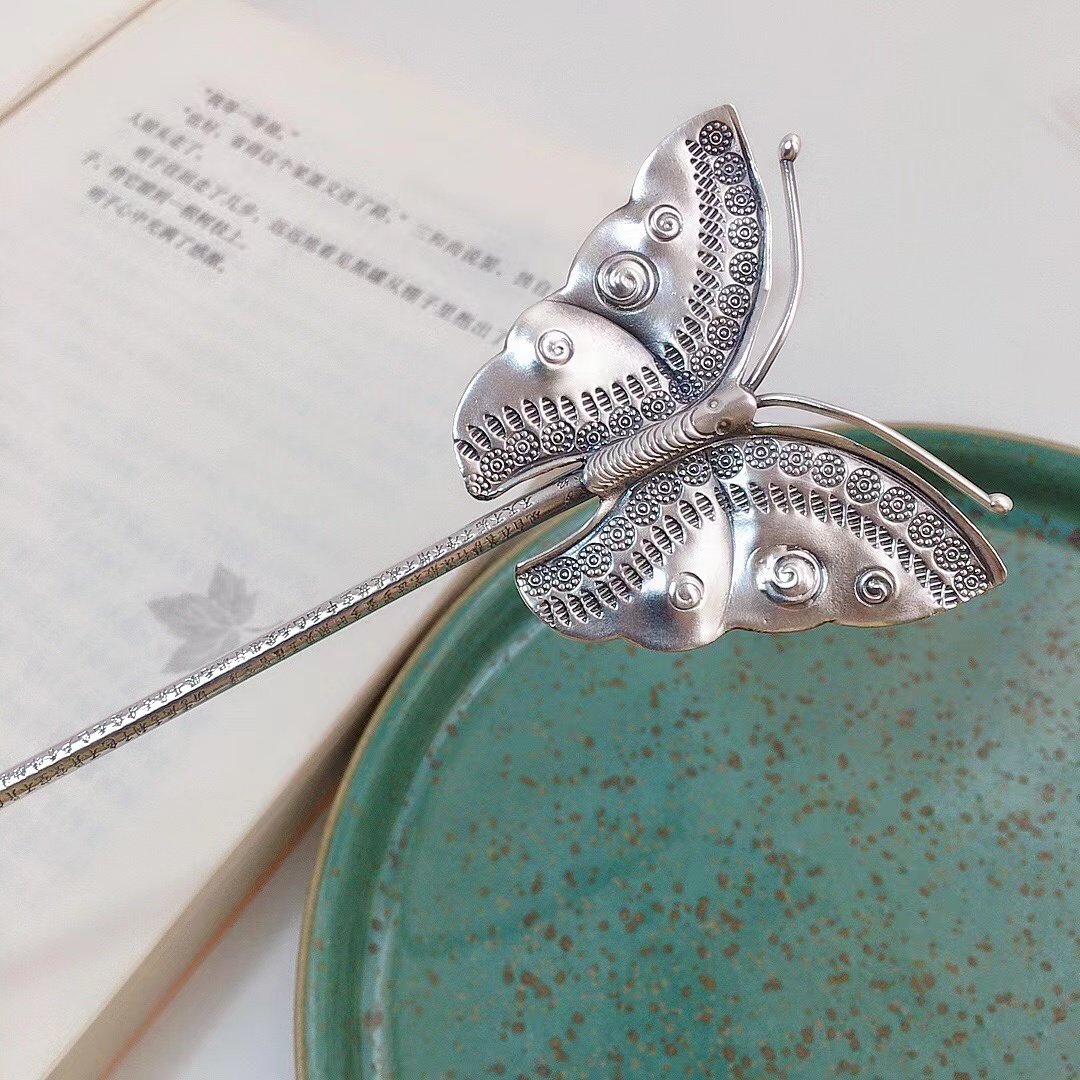 头饰s990足银纯银蝴蝶银发发簪银簪发饰银饰品发饰