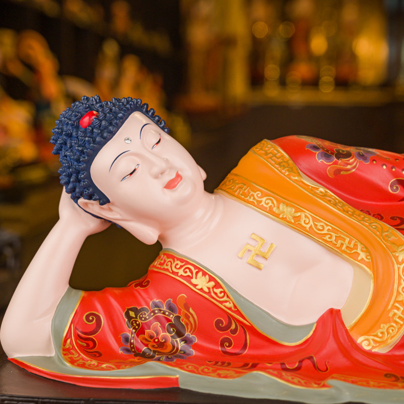 台湾盛凡卧佛睡佛摆件贴金释迦牟尼如来如来佛佛祖摆件