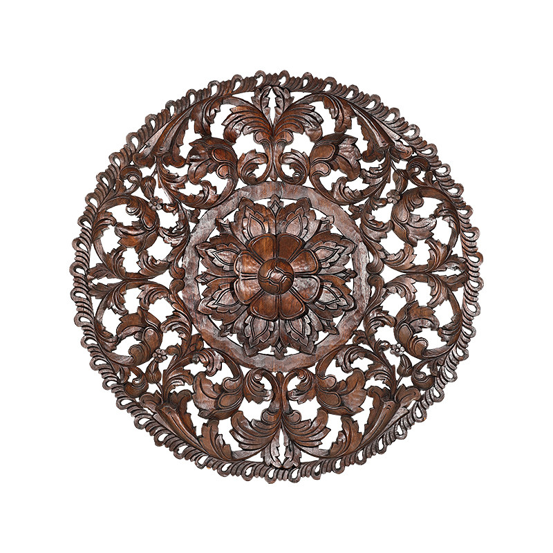 泰域东南亚风格木雕圆形雕花泰式实木壁饰