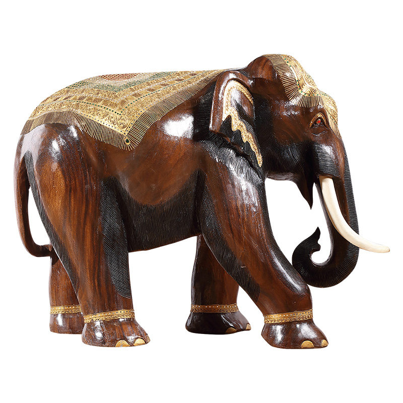 泰域泰国大象落地大摆件实木质东南亚风格装饰品工艺品招财风水象