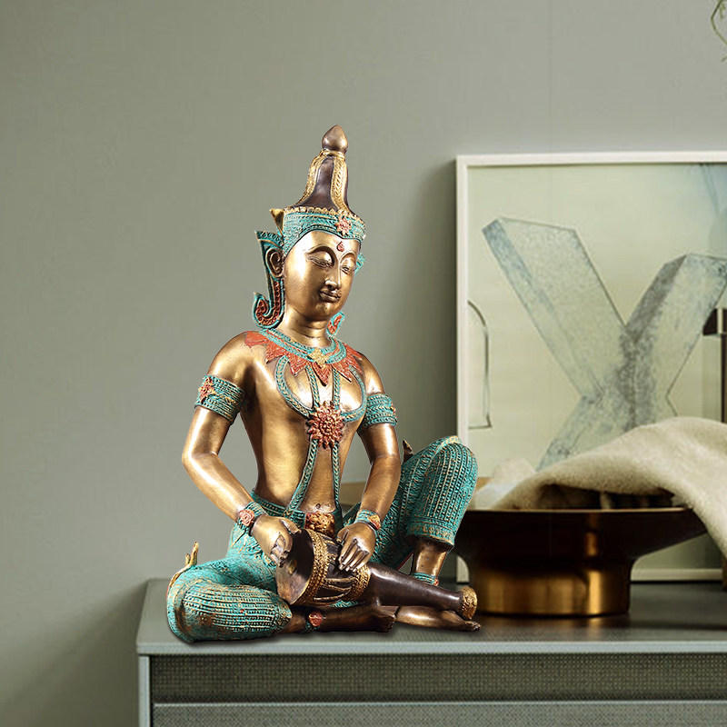 泰域东南亚铜音乐人偶摆件泰国铜家居装饰客厅玄关茶几摆设工艺品