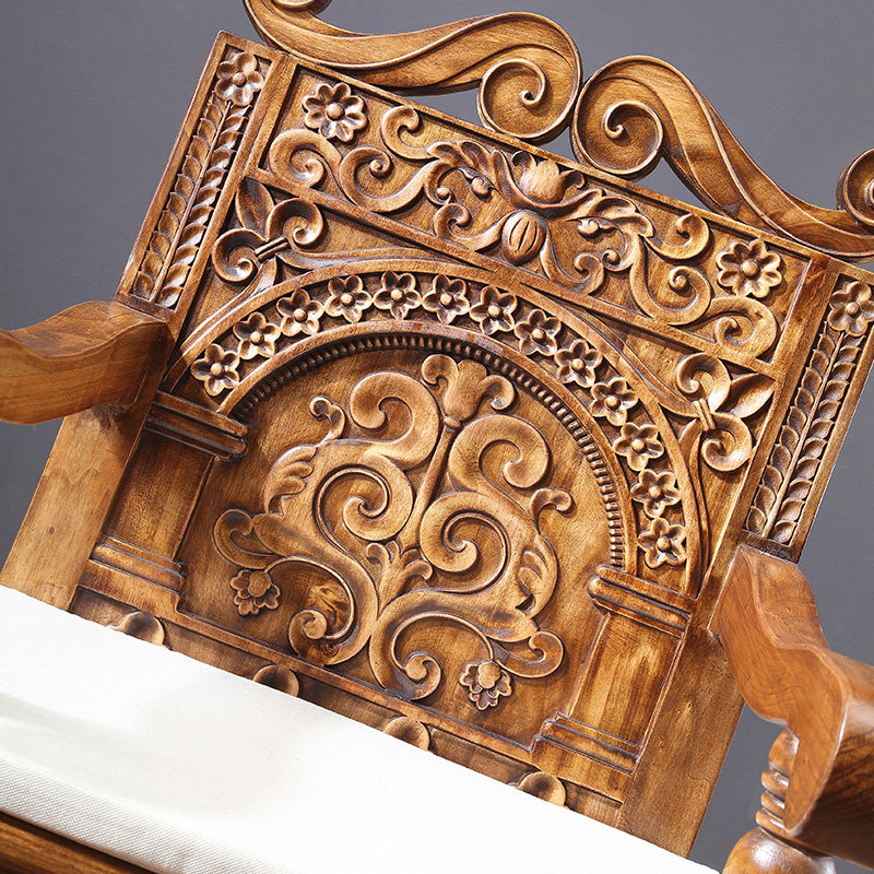泰域泰式白蜡木雕雕花椅子中式东南亚风格凳子餐椅