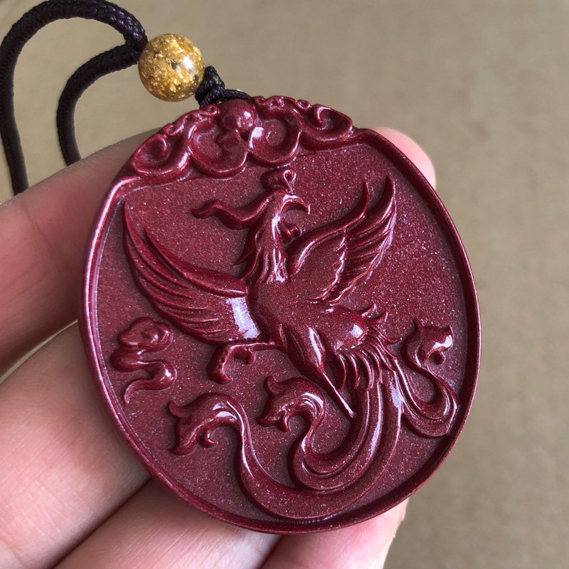 天然紫金朱砂缺火补火朱雀火凤凰吊坠情侣随身项坠