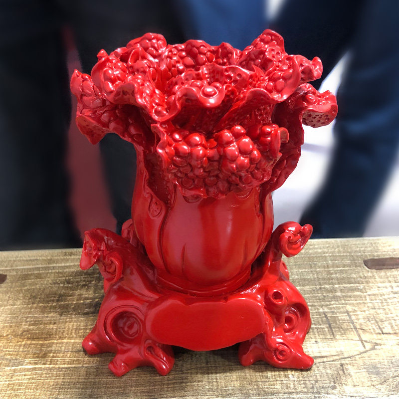 白菜笔筒摆件帝王朱砂百财大笔办公桌转运事业摆件