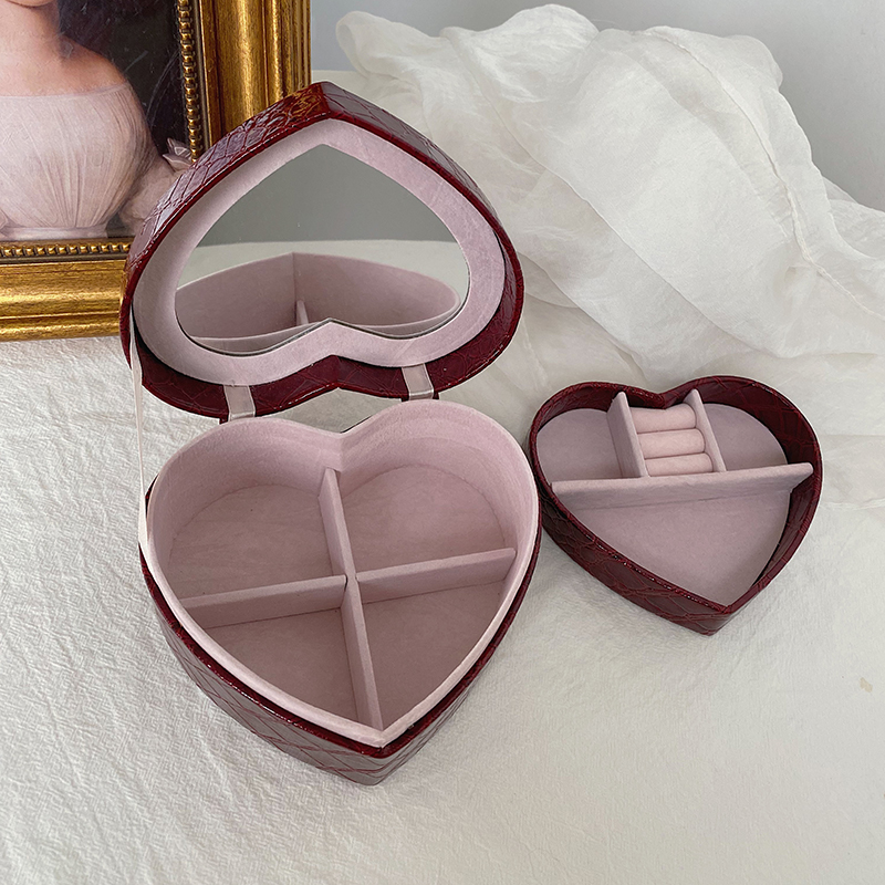珍宝宝盒vintage法式心形收纳双层绒面ins戒指首饰盒