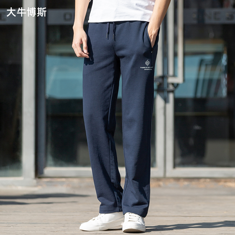 大牛博斯春秋款抽绳印花针织卫裤男直筒宽松休闲舒适青年运动裤