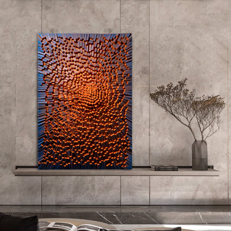 现代玄关装饰画竖版走廊过道木头装置艺术挂画现代装饰画