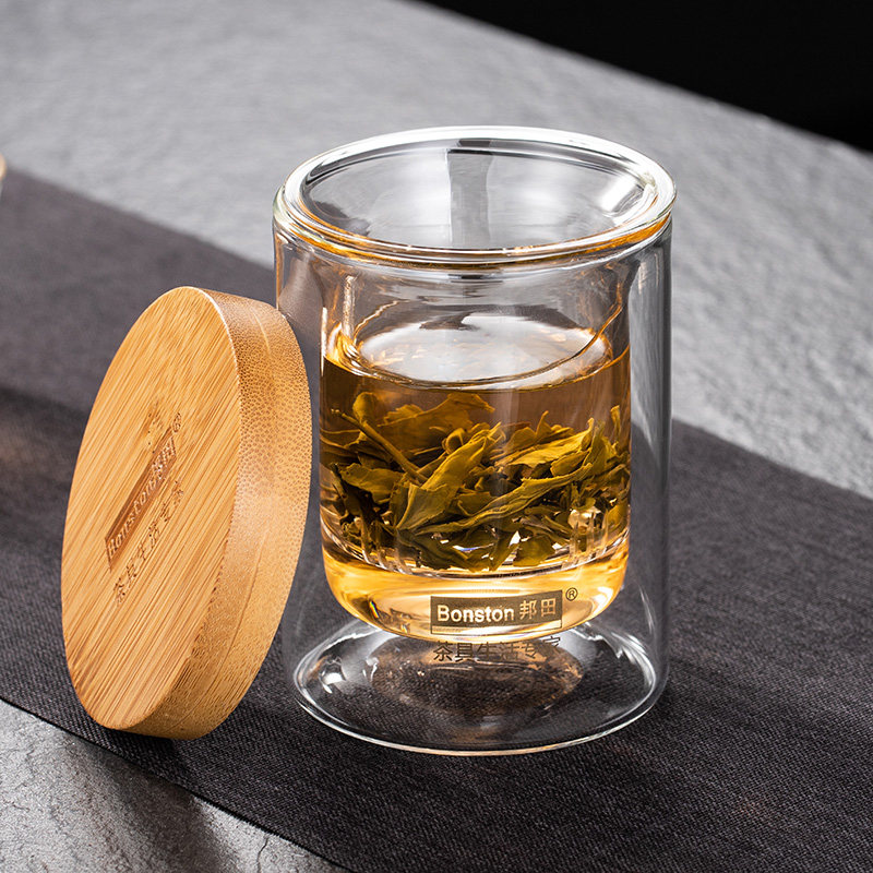 玻璃杯双层家用隔热热带盖水杯子简约办公茶杯茶杯