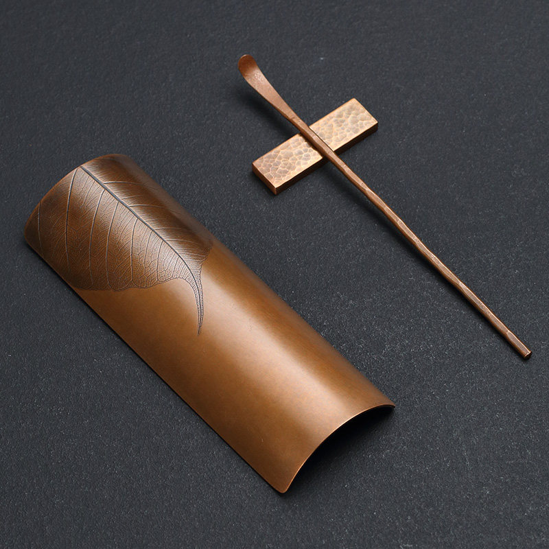 铜茶则套装禅意手工赏茶荷茶铲茶拨茶艺紫铜家用茶道