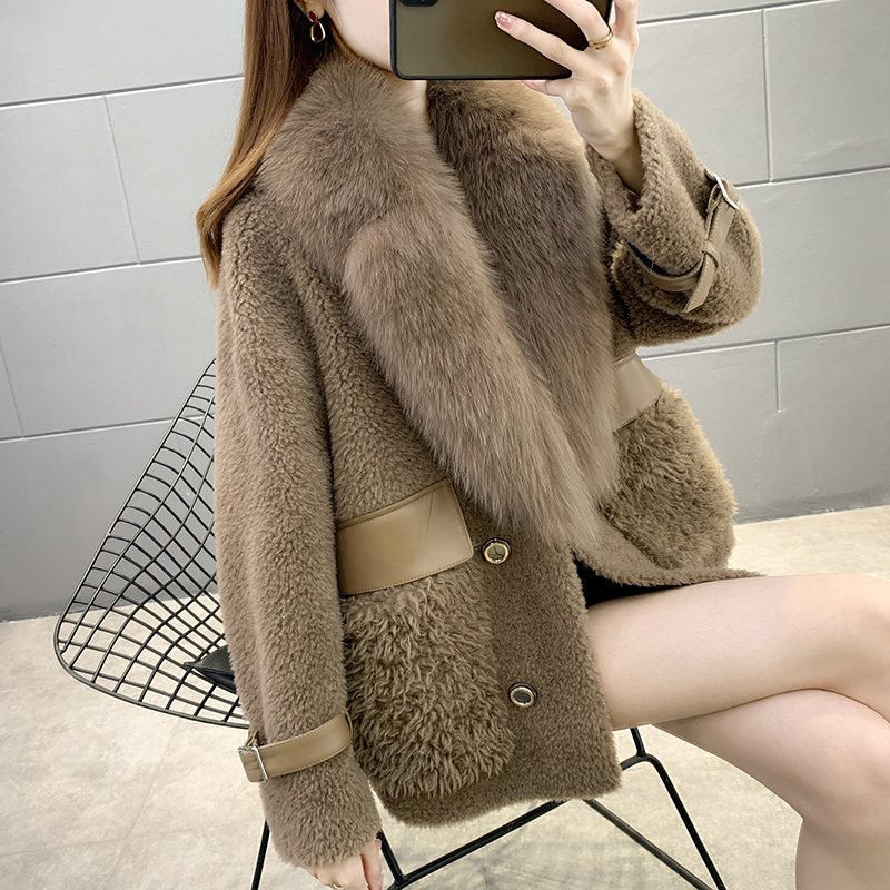 羊剪绒皮草大衣女短款复合皮毛一体真皮狐狸毛领外套2021新冬韩版