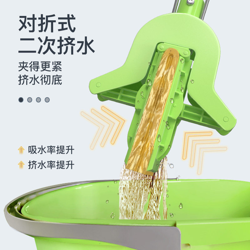 拖把利临胶棉对折吸水不锈钢杆挤地拖布海绵海绵胶棉拖把