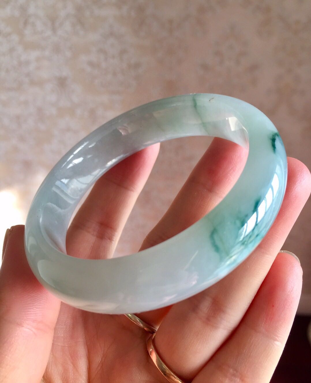 翡翠手镯老坑糯冰木那雪花棉飘蓝绿起胶飘花手镯