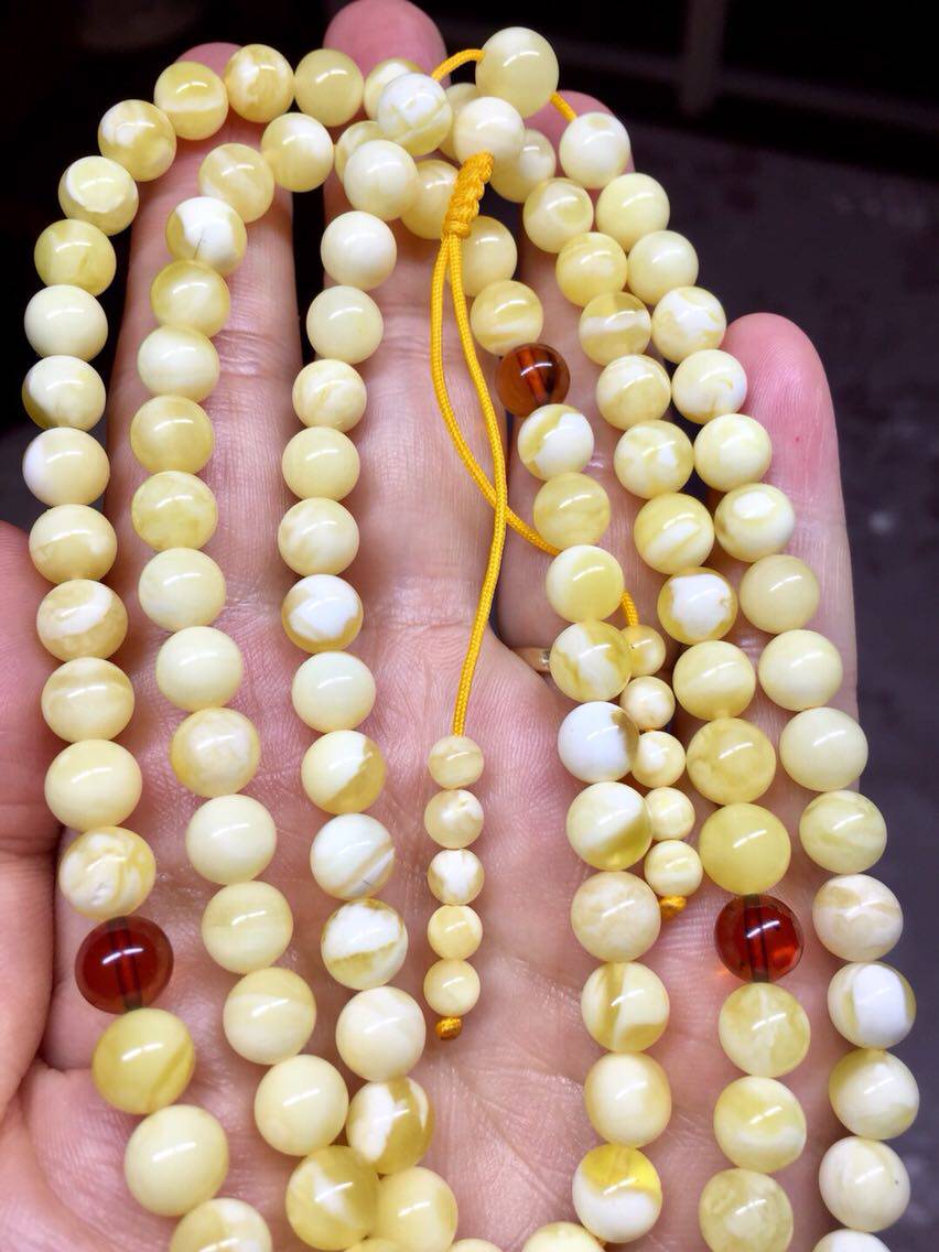 俄料琥珀蜜蜡金绞白白花6mm7mm22.63克手链项链项链