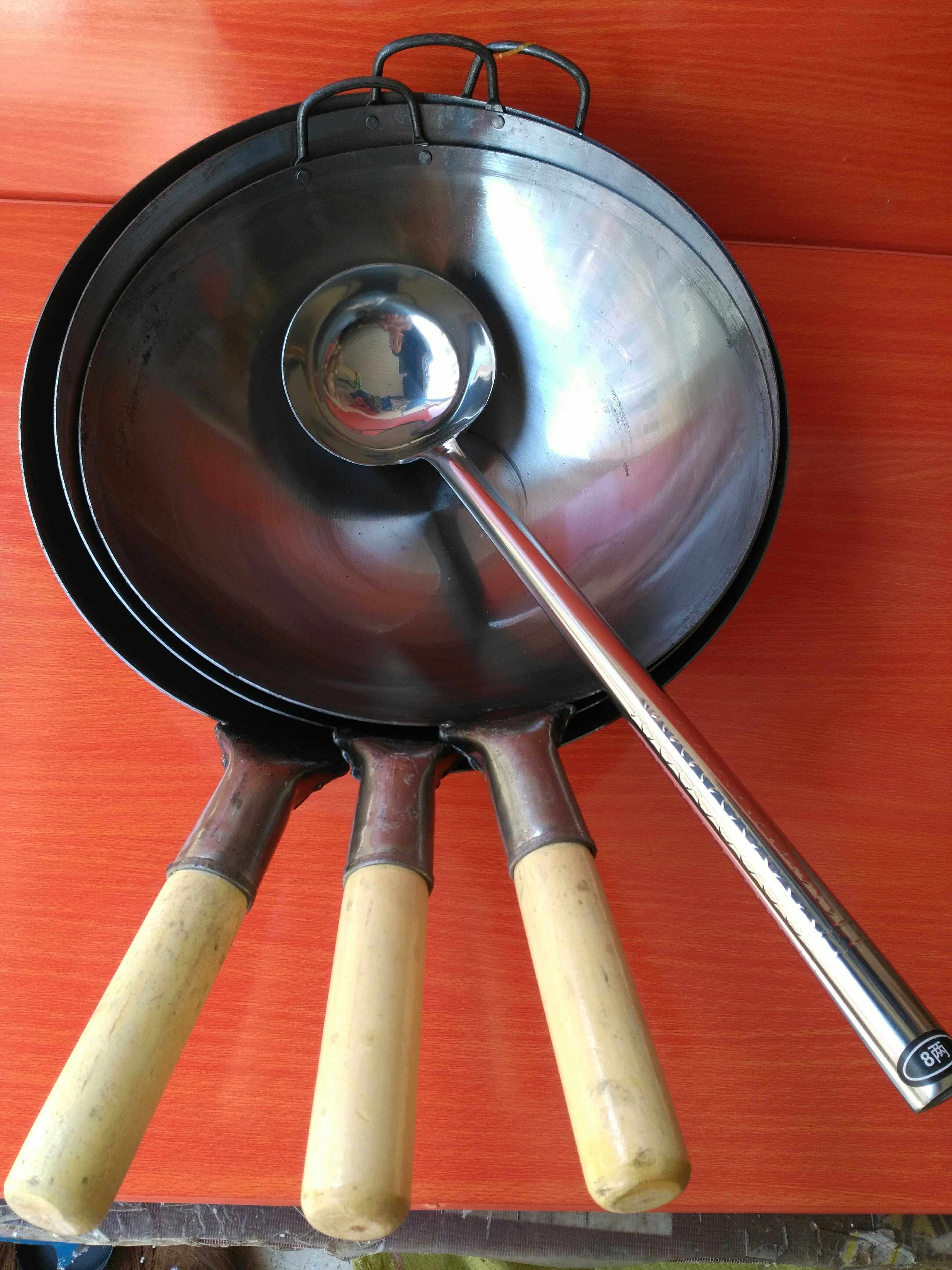 烫手炒锅木把木柄熟铁铁锅饭店专用加厚耐用炒锅