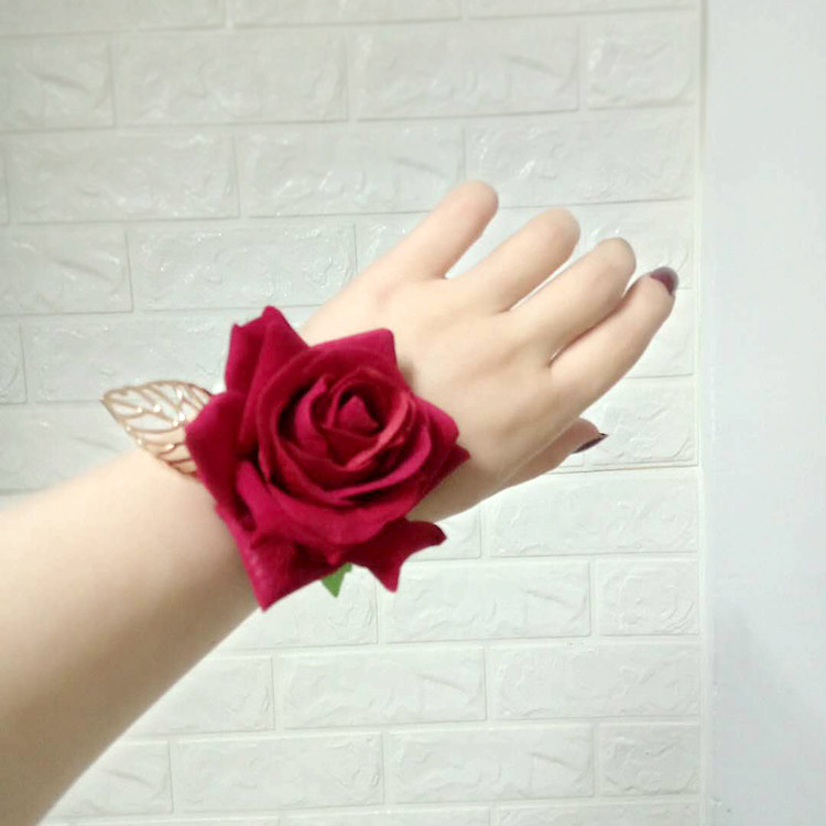 红色喜庆玫瑰珍珠手链手腕婚礼新娘结婚伴娘手腕花