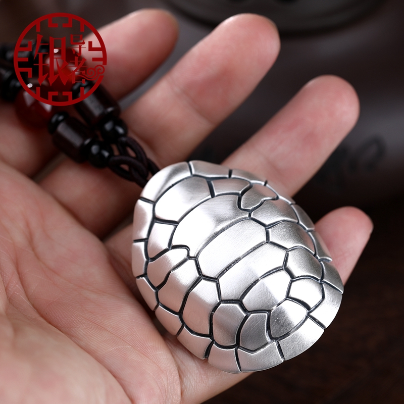 银导者纯银999把玩件腰挂足银999富甲天下手乌龟壳把挂件银手把件