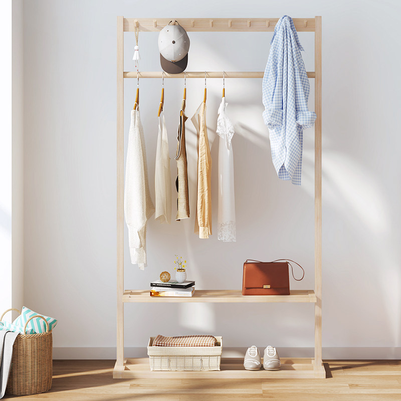 简约衣帽架落地卧室挂衣衣服架子现代家用实木衣帽架
