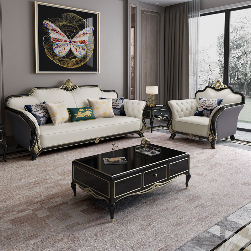 沙发美式轻奢真皮沙发头层牛皮客厅欧式实木组合皮艺沙发