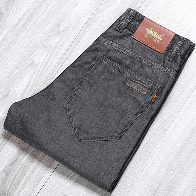 正品品牌牛仔裤男超薄款冰丝宽松直筒中年商务夏季天丝黑色爸爸裤