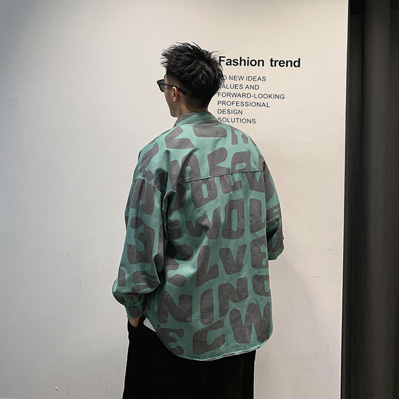 徐太浪字母满印长袖衬衫男ins超火痞帅衬衣美式高街春秋寸衫外套