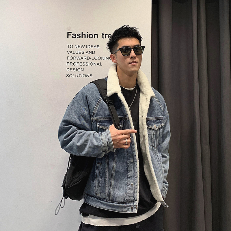 徐太浪摇粒绒牛仔棉衣男加厚保暖ins超火网红翻领美式痞帅棉服冬