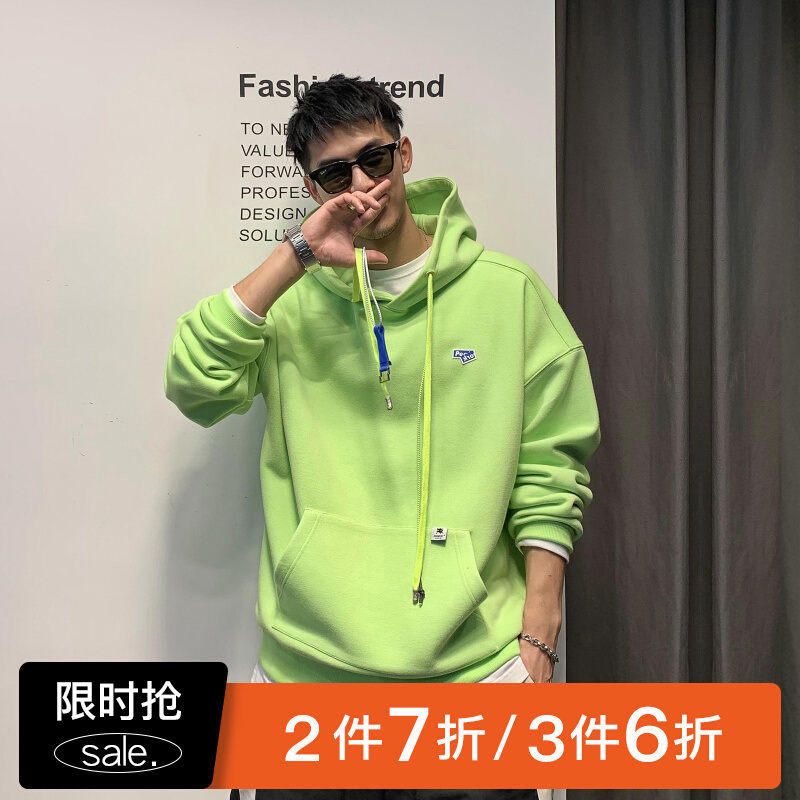 徐太浪美式hiphop运动卫衣男秋季潮流高街荧光绿痞帅炸街连帽上衣