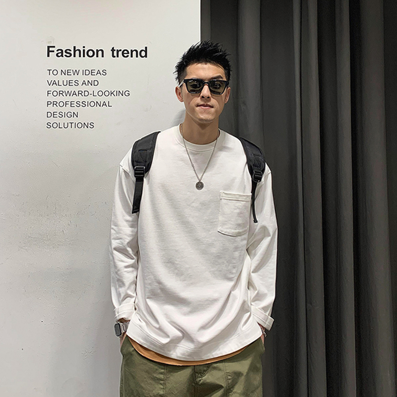 徐太浪纯色长袖T恤男美式简约慵懒风圆领上衣秋季套头内搭打底衫