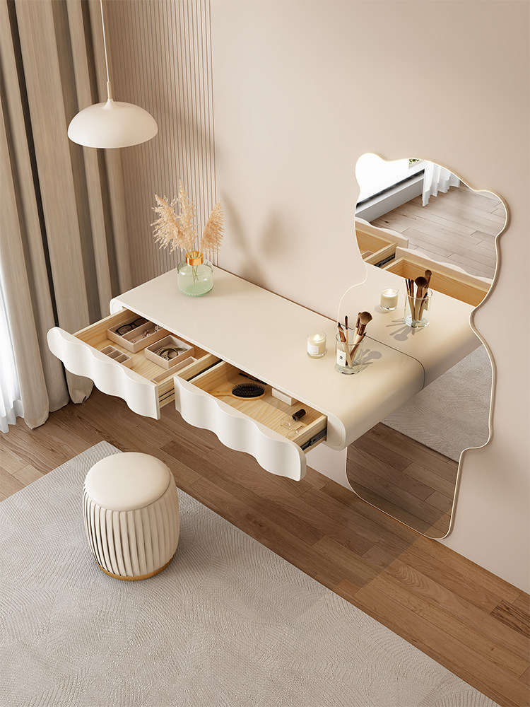 悬浮梳妆台小户户型简约奶油壁挂式悬空化妆桌子梳妆台