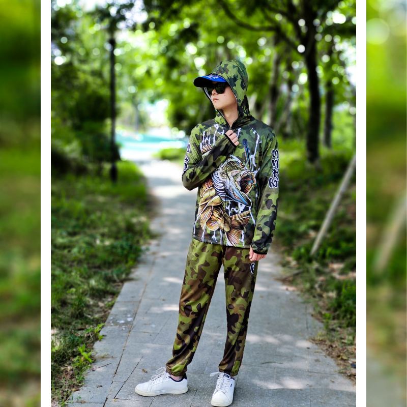 钓鱼防晒服夏季男款薄冰感速干透气防紫外线长袖连帽衣裤垂钓套装