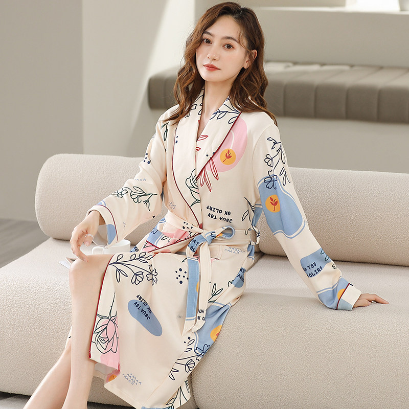 春秋秋季新款浴袍女款中长浴衣中年妈妈休闲睡袍