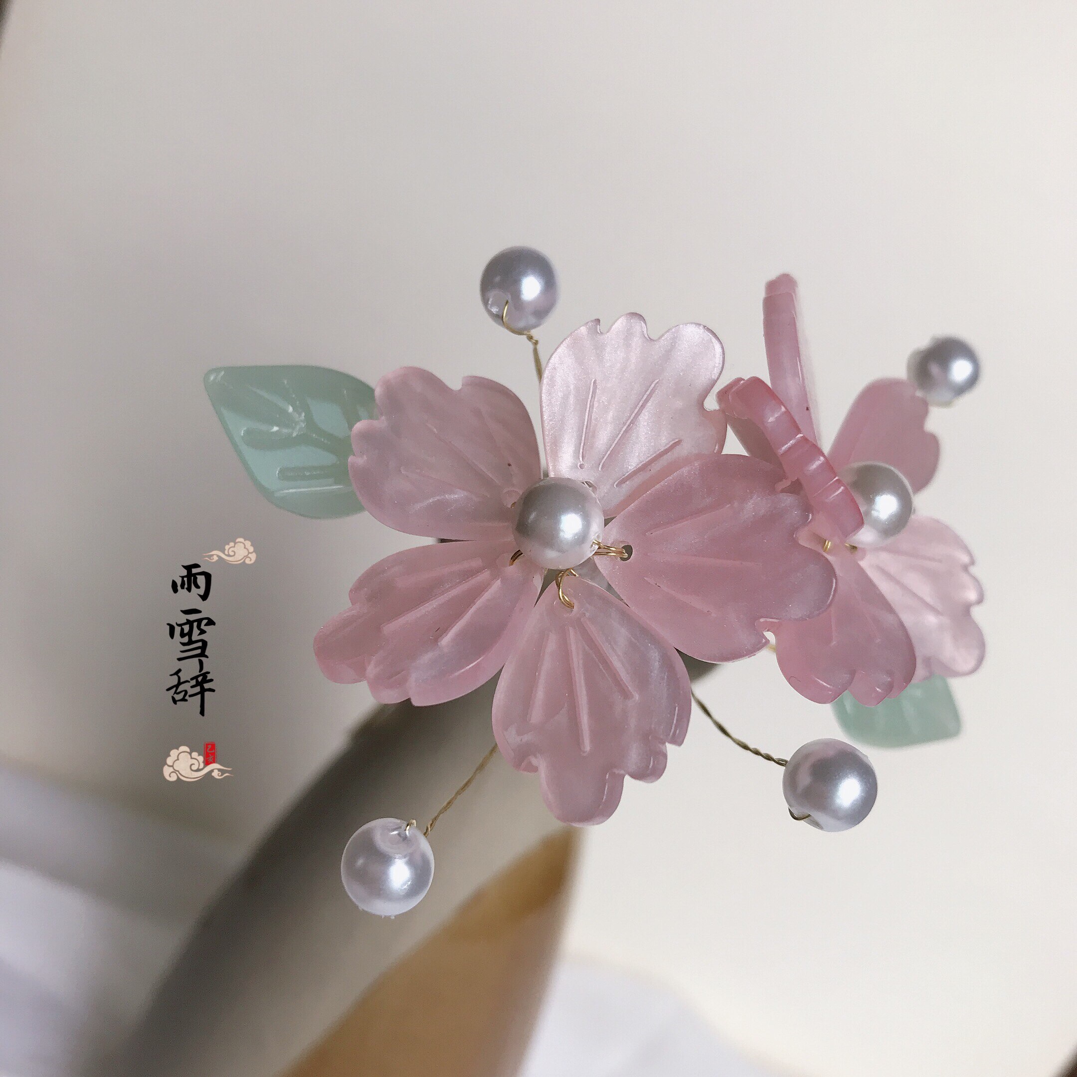 雨雪原创胭脂海棠双钗汉服发簪日常旗袍发饰发饰