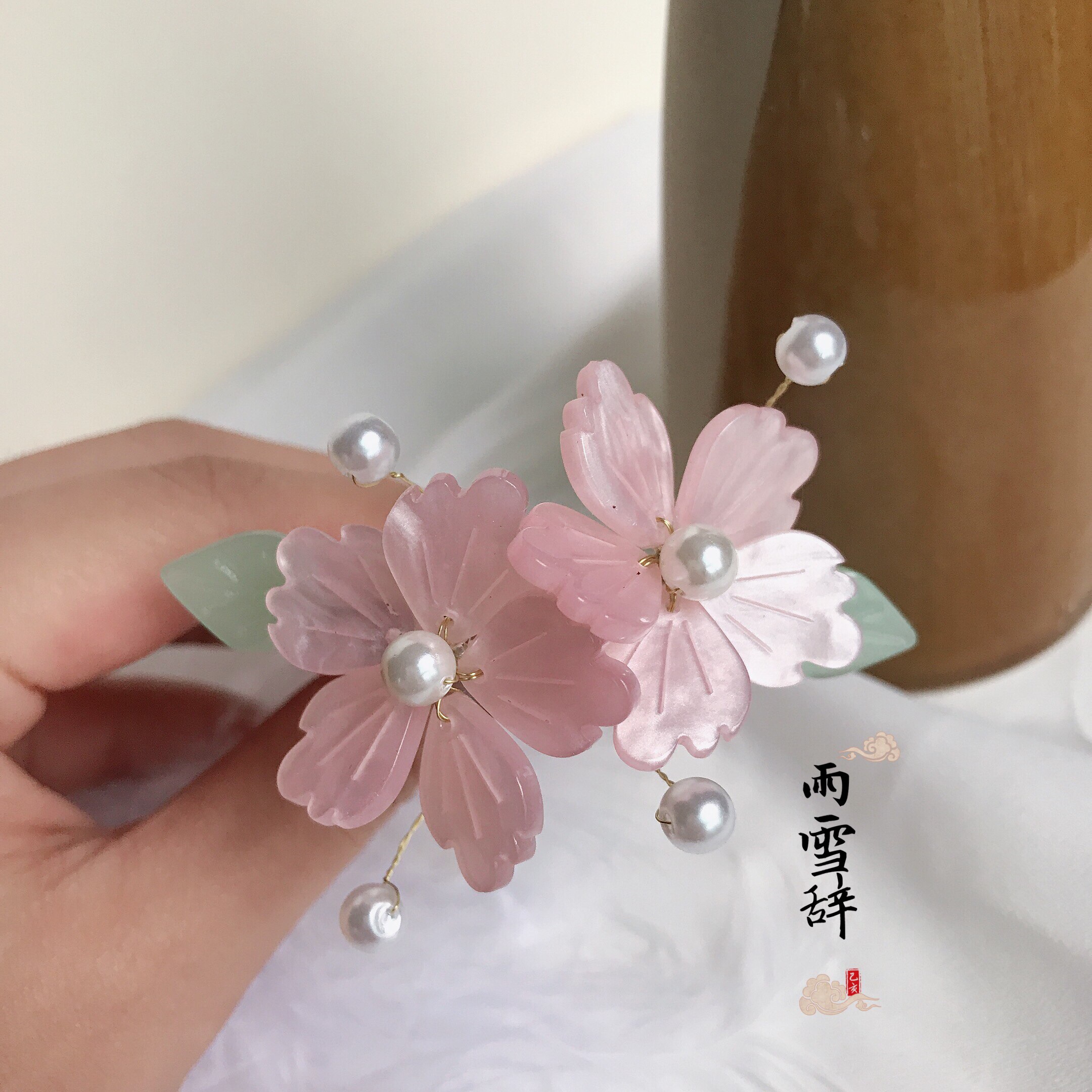 雨雪原创胭脂海棠双钗汉服发簪日常旗袍发饰发饰