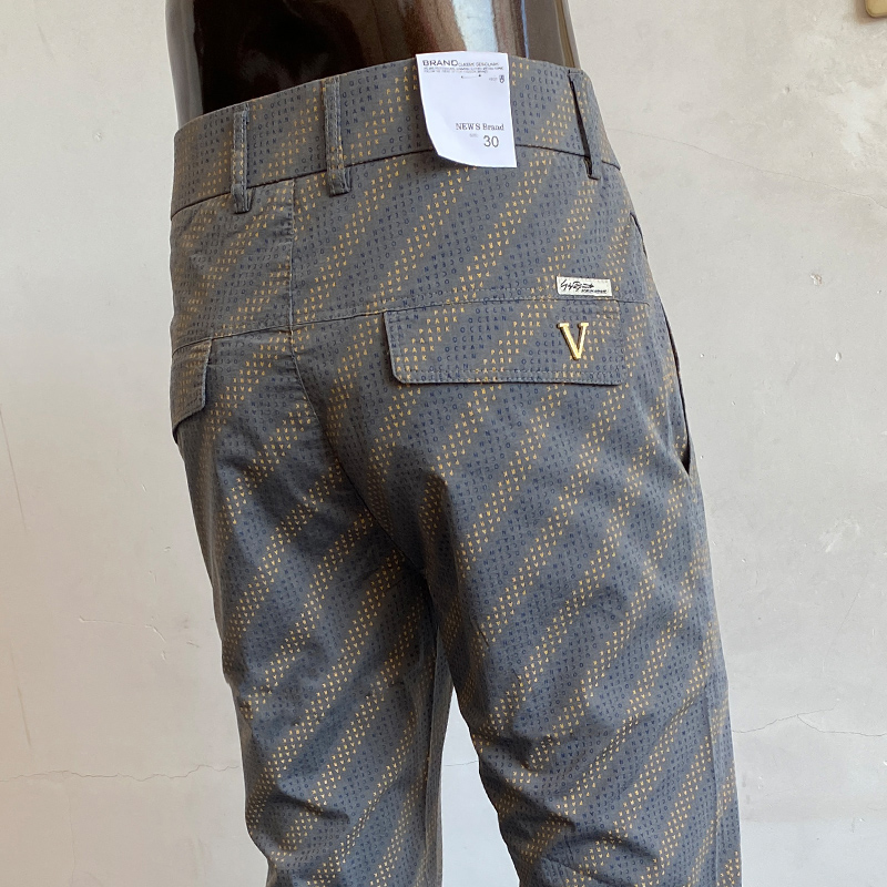 高端欧货休闲裤男士百搭修身商务小西裤夏季薄款小脚直筒条纹长裤