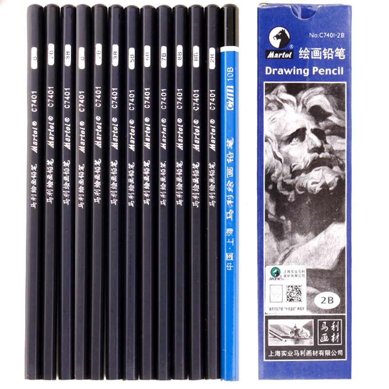 马利绘图绘画素描铅笔软中硬碳特浓12b美术铅笔